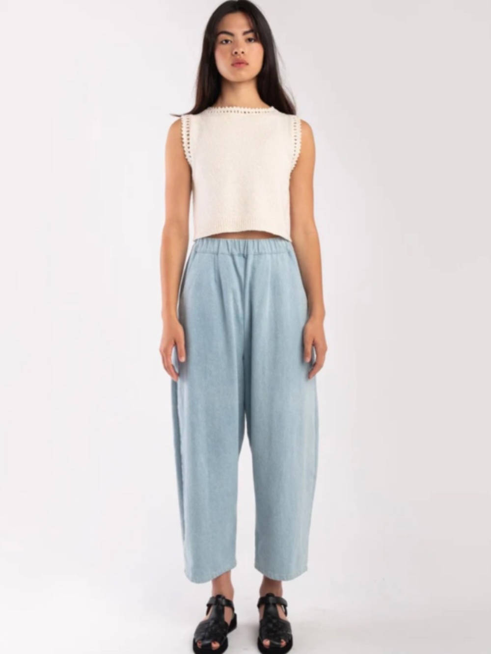 MICAELA GREG The Barrel Pant In Sky Iconic Curved Leg Cotton Denim XL SOLDOUT